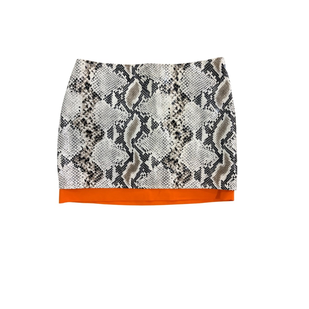 English Rose Snakeskin Print Mini Skirt Orange Contrast Hem Grey Black Small